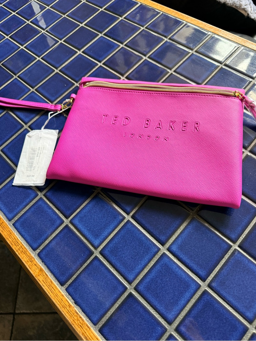 Ted Baker Fuchsia Leather Wristlet Clutch with Gold Zipper